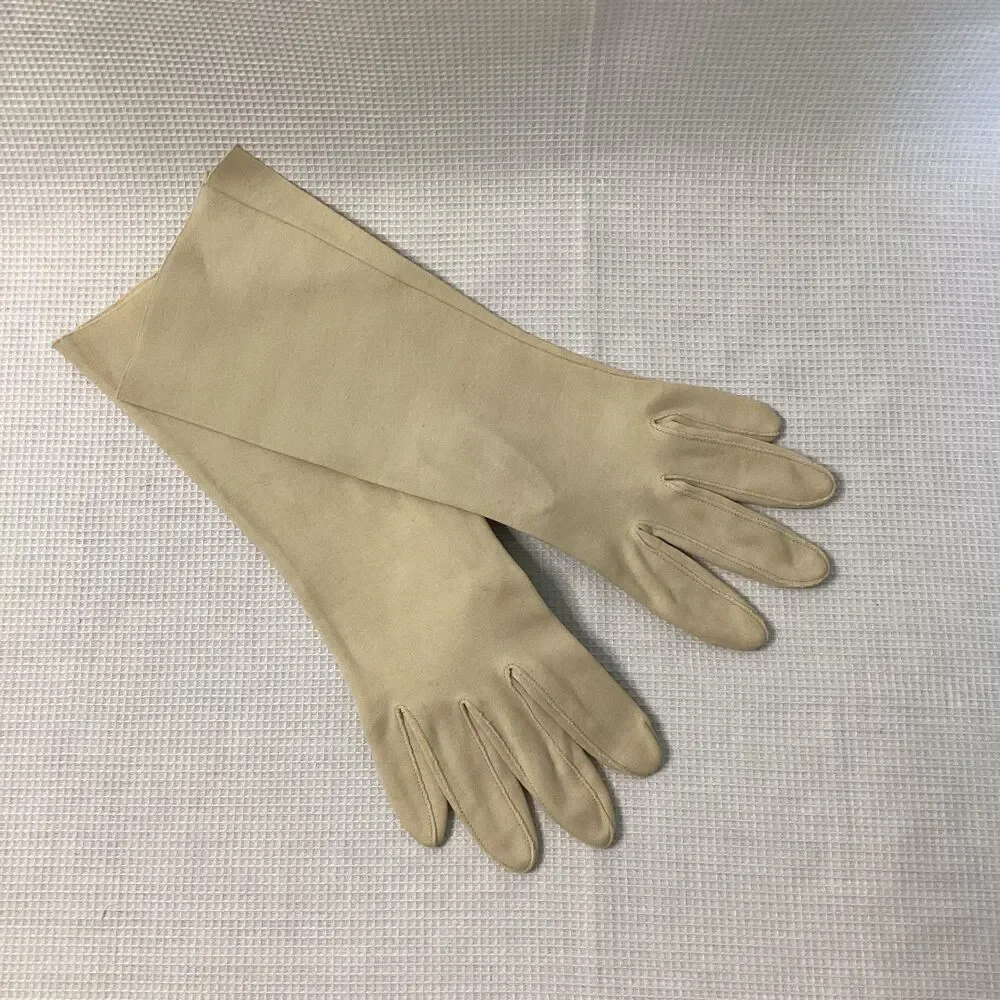 Vintage Ladies Gloves Beige Sueded fabric MEDIUM